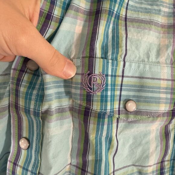 Panhandle Select Pearl Snap Men's Small Green Plaid Long Sleeve 100% Cotton - Picture 6 of 11